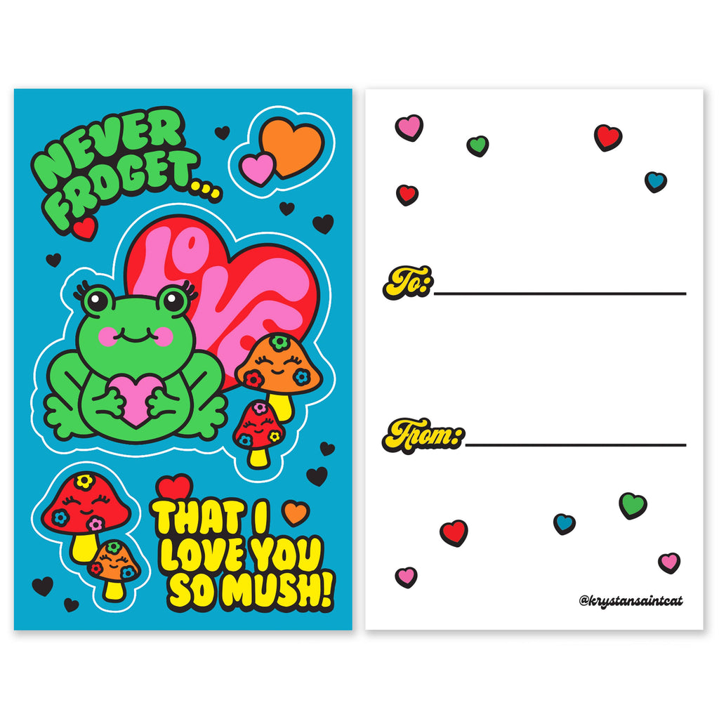 Frog Mushroom Valentine's Day Vinyl Sticker Card