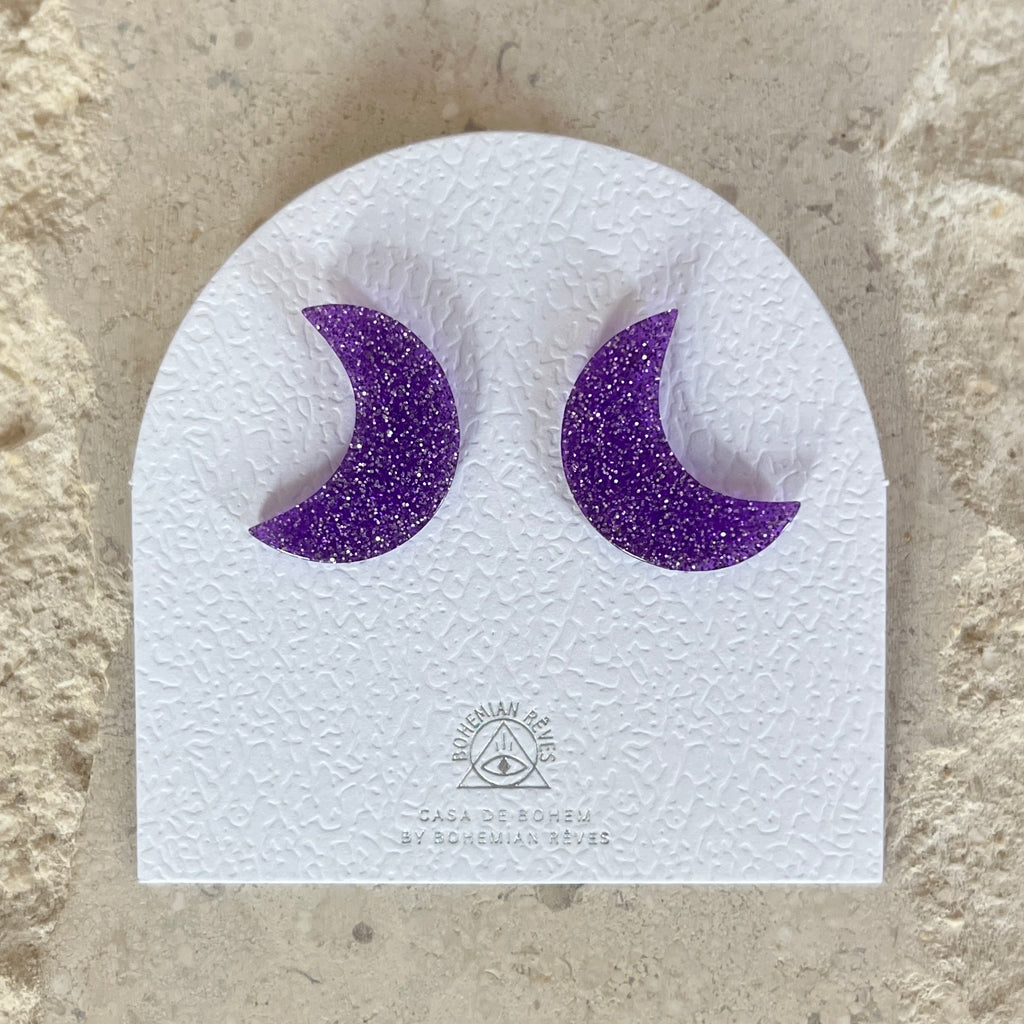 Acrylic Purple Moon Post Earring