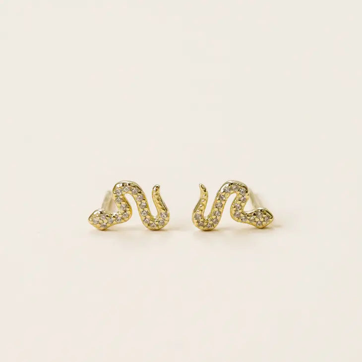 Clear Crystal Gold Snake Stud Earring