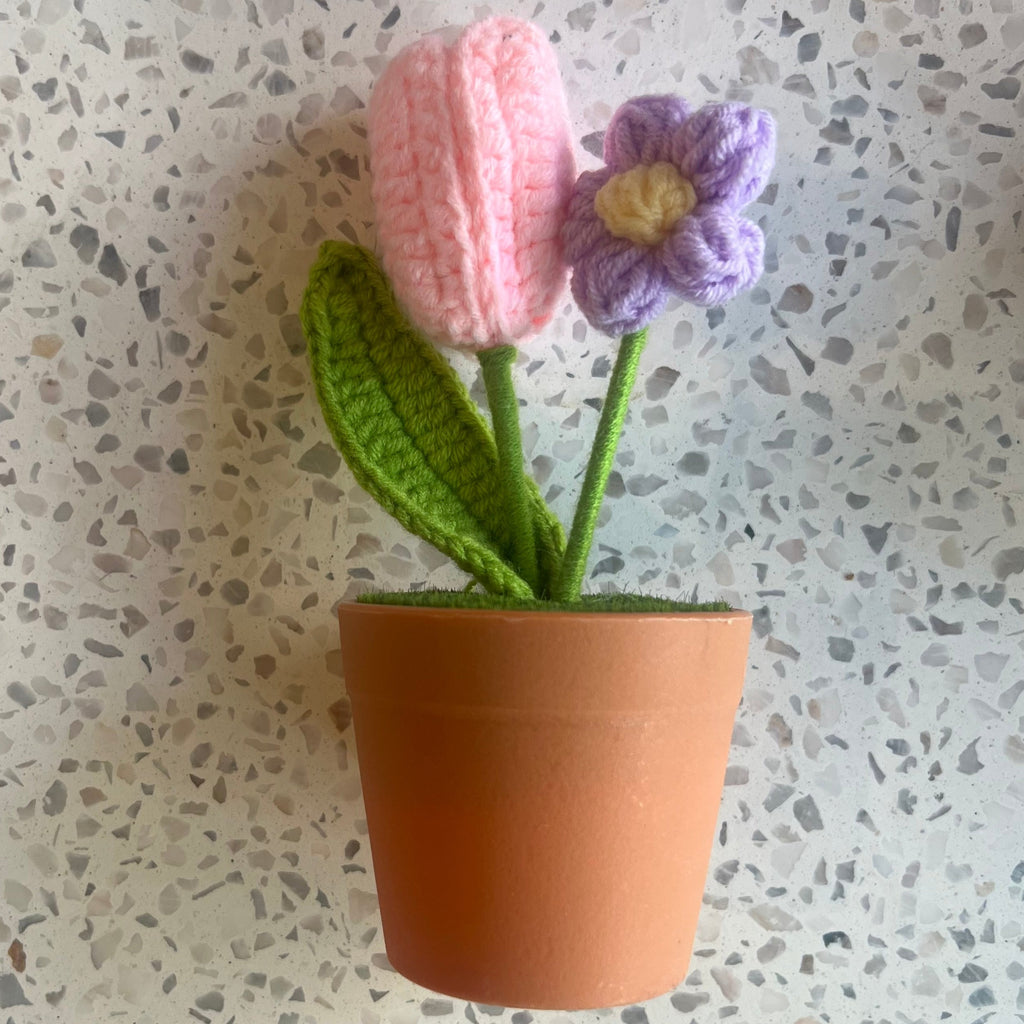 Tulip Crochet Potted Faux Floral Desk Plant