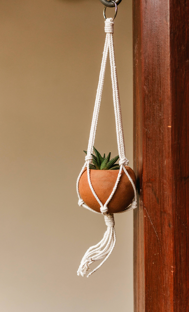 Mini Round Planter with Macrame Hanger