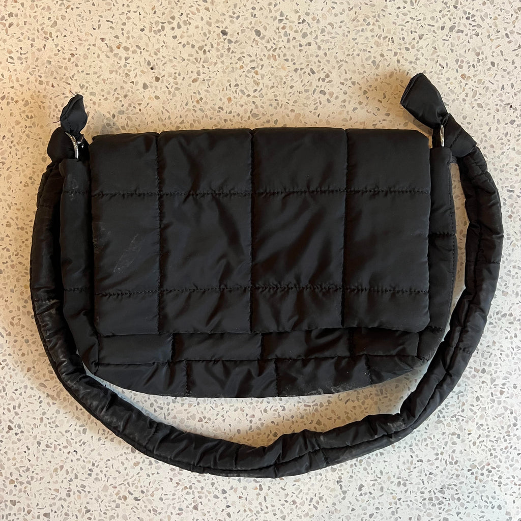 Tie Black Puffy Shoulder Bag