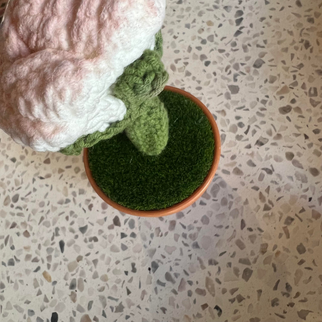 Dusted Rose Crochet Potted Faux Floral Desk Plant