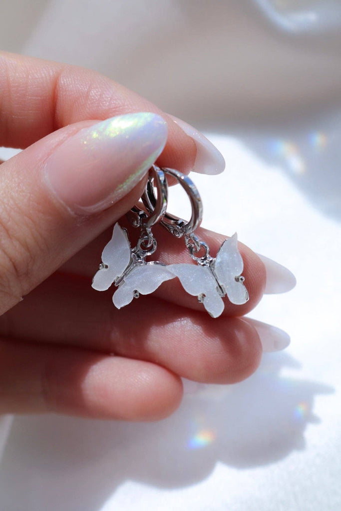 Silver Pearl Butterfly Huggie Earrings
