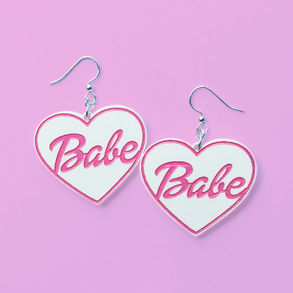 Barbie Babe Acrylic Heart Earrings