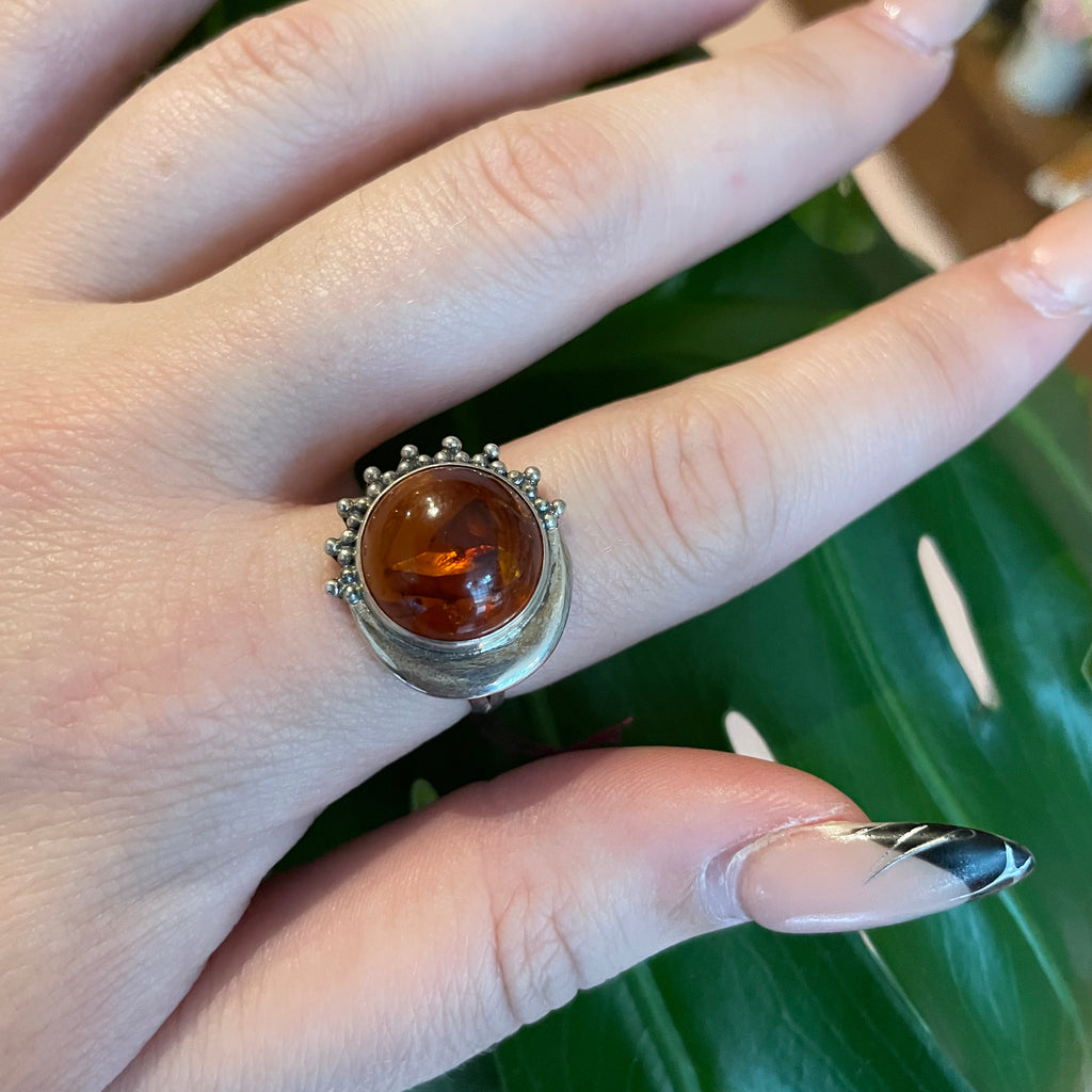 Bali Sun and Moon Amber Ring